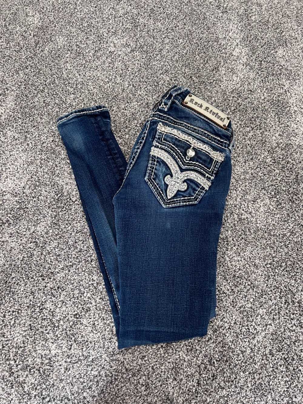 Rock Revival Dark Blue Embellished Pocket Jeans